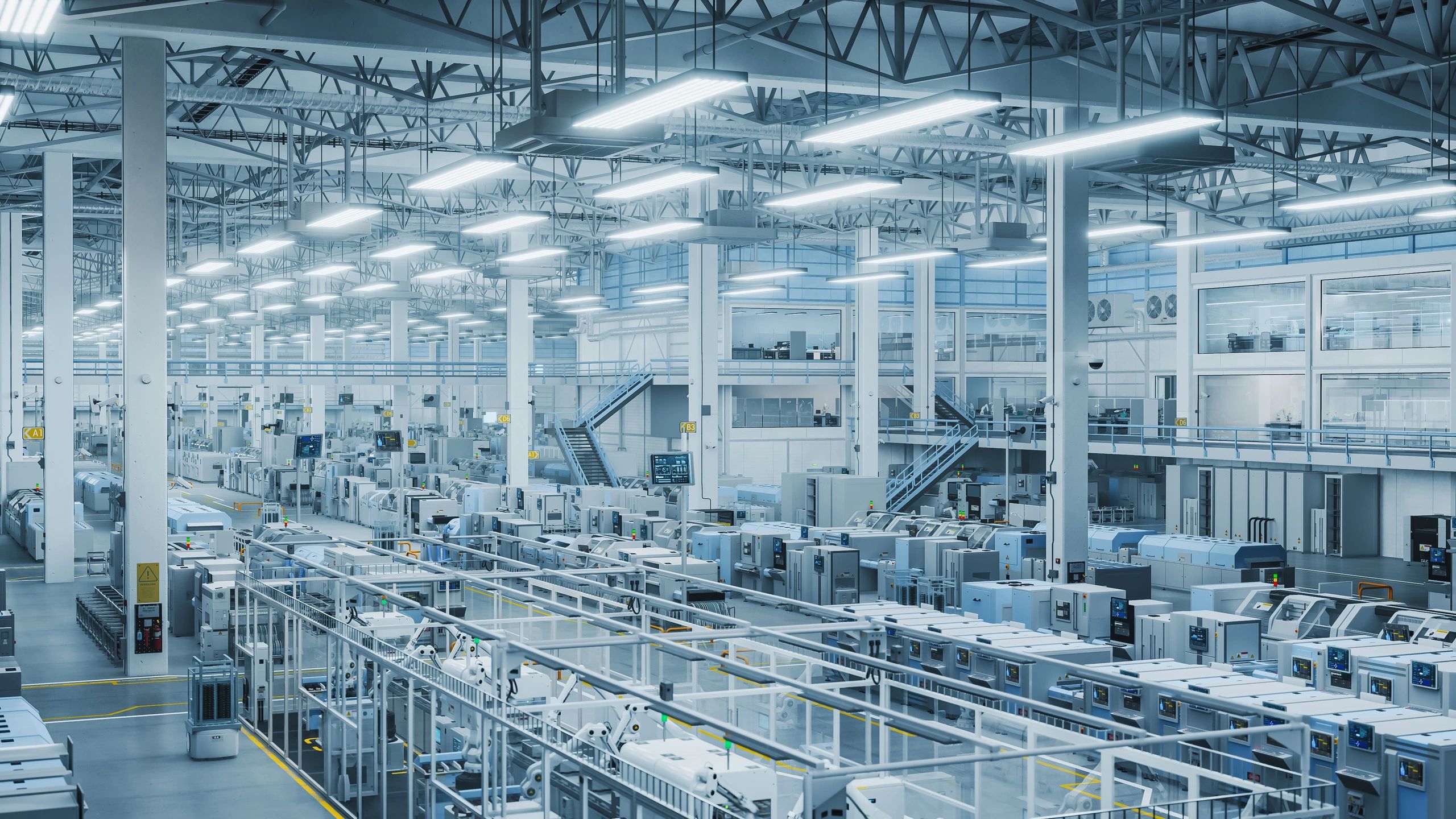 Automated industrial production line in a manufacturing facility