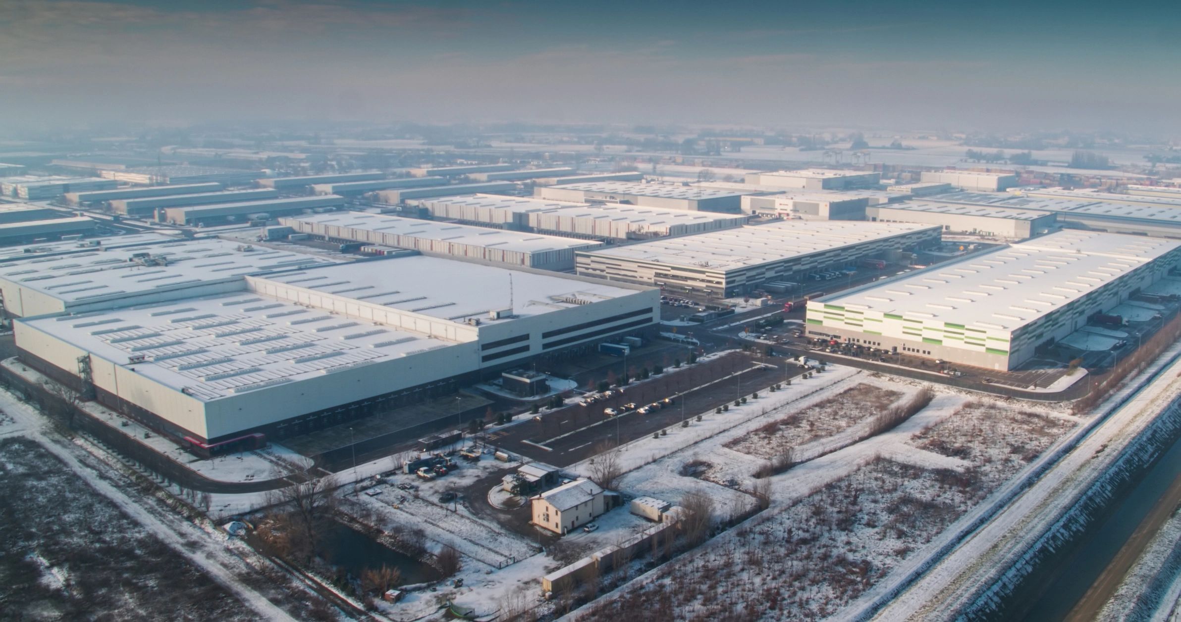 Aerial view of a large logistics hub supporting global distribution